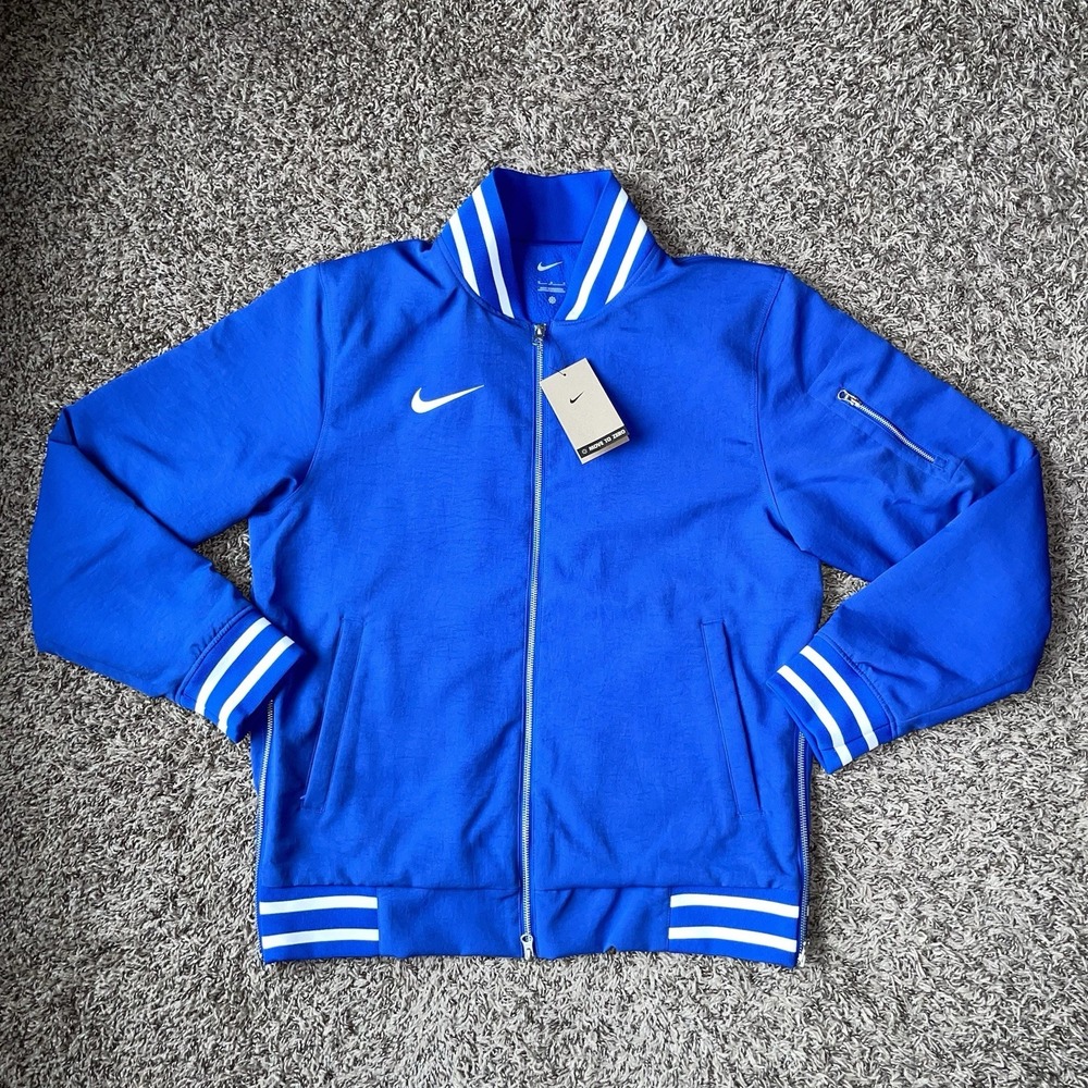 Nike Mens Size Medium Sideline Varsity Full Zip Bomber Jacket FJ9569-480 Blue